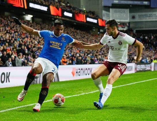 Mandatory Credit: Photo by Stuart Wallace Shutterstock (12617589u) Alfredo Morelos of Rangers & David Hancko of Sparta Prague Rangers v Sparta Prague, UEFA Europa League, Group A, Football, Ibrox Stadium, Glasgow, UK - 25 Nov 2021 EDITORIAL USE ONLY No use with unauthorised audio, video, data, fixture lists, club league logos or live services. Online in-match use limited to 120 images, no video emulation. No use in betting, games or single club league player publications. Rangers v Sparta Prague, UEFA Europa League, Group A, Football, Ibrox Stadium, Glasgow, UK - 25 Nov 2021 EDITORIAL USE ONLY No use with unauthorised audio, video, data, fixture lists, club league logos or live services. Online in-match use limited to 120 images, no video emulation. No use in betting, games or single club league player publications. Copyright: xStuartxWallace Shutterstockx 12617589u