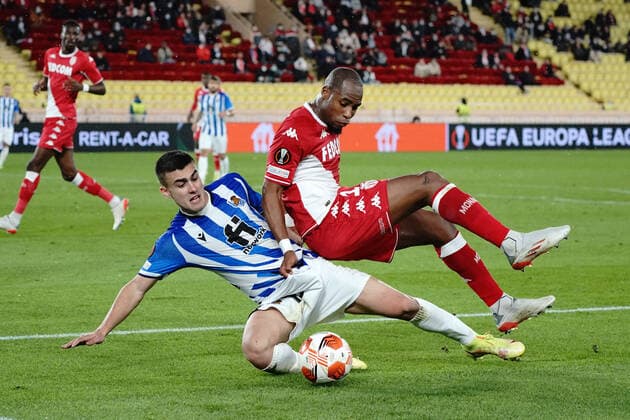 Djibril Sidibe (AS Monaco) - Ander Barrenetxea Muguruza (Real Sociedad) FOOTBALL : AS Monaco vs Real Sociedad - Ligue Europa - Monaco - 25 11 2021 NorbertScanella Panoramic 
