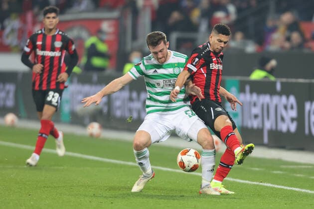 Leverkusen, Germany, 25 11 2021, Europa League, matchday 5, Bayer 04 Leverkusen vs Celtic Glasgow, Anthony Ralston Celtic , Paulinho B04