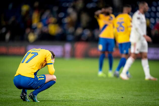 Broendby IFs Andreas Bruus after the Europa League match between Broendby IF and Olympique Lyonnais at Broendby Stadion in Broendby, Thursday 25 November 2021 Broendby loses the match 1 3, Broendby Denmark  Copyright: RitzauxScanpix MadsxClausxRasmussenx cop101 spdk20211125-231000-L