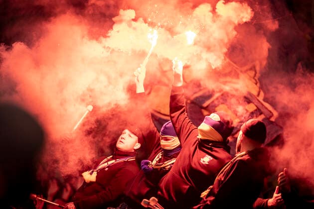 Broendby IFs fans during the Europa League match between Broendby IF and Olympique Lyonnais at Broendby Stadion in Broendby, Thursday 25 November 2021 Broendby loses the match 1 3, Broendby Denmark  Copyright: RitzauxScanpix MadsxClausxRasmussenx cop101 spdk20211125-234001-L