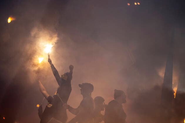 Broendby IFs fans during the Europa League match between Broendby IF and Olympique Lyonnais at Broendby Stadion in Broendby, Thursday 25 November 2021, Broendby Denmark  Copyright: RitzauxScanpix MadsxClausxRasmussenx cop101 spdk20211125-234436-L