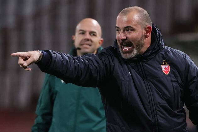 (211126) -- BELGRADE, Nov. 26, 2021 -- Crvena Zvezda s head coach Dejan Stankovic (front) gestures during the UEFA Europa League Group F football match Crvena Zvezda and Ludogorets in Belgrade, Serbia on Nov. 25, 2021. (Photo by Xinhua) (SP)SERBIA-BELGRADE-FOOTBALL-UEFA-EUROPA LEAGUE-CRVENA ZVEZDA VS LUDOGORETS PredragxMilosavljevic 