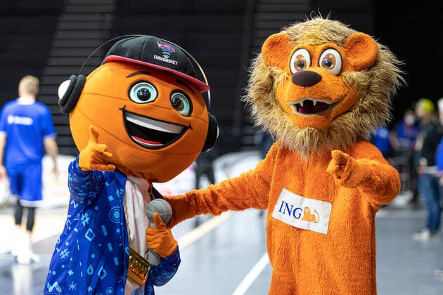 Mascot Basketball EM 2022 Bounce, Mascot ING Germany vs Estonia, Basketball, World Cup Qualification 2023, Group D, 25 11 2021 Photo EIBNER Guener Santemiz Germany vs Estonia, Basketball, World Cup Qualification 2023, Group D, 25 11 2021 Nuremberg Copyright: xEIBNER GuenerxSantemizx EP_GSZ