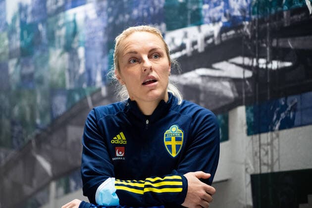 211126 Mimmi Larsson of the Swedish women s national football team after a training session on November 26, 2021 in Göteborg Photo Daniel Stiller BILDBYRAN kod DS DS0223 fotboll football soccer fotball vm kval kval fifa women s world cup qualifier qualifier träning presskonferens training practice press conference sverige sweden dam bbeng,  Copyright: DANIELxSTILLER BB211126DS024