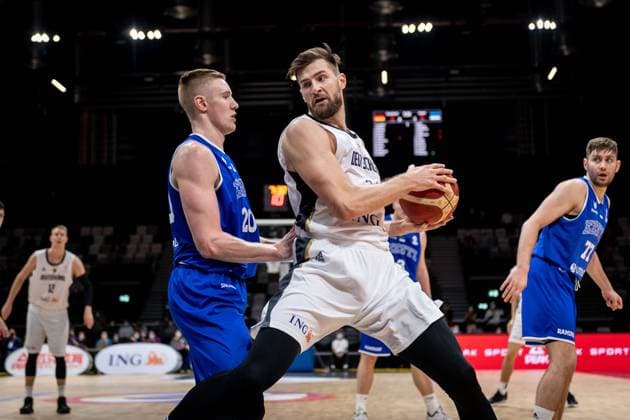 Basketball Nuremberg 25 11 2021 FIBA World Cup European Qualifiers National Team Men Men DBB International Germany GER Estonia EST Leon Kratzer Germany, No 34 Rauno Nurger Estonia, No 20