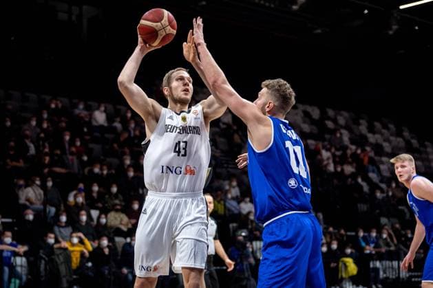 Basketball Nuremberg 25 11 2021 FIBA World Cup European Qualifiers National Team Men Men DBB International Match Germany GER Estonia EST Christian Sengfelder Germany, No 43 Siim Sander Vein Estonia, No 11