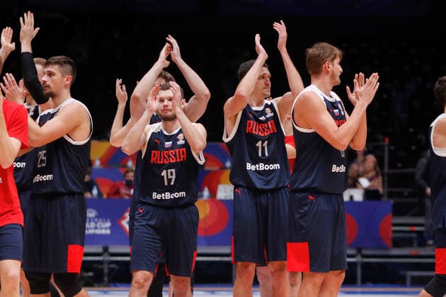 November 26, 2021, Saint Petersburg, Russia: The basketball players of Russia are seen during their match with Italy for the 1st Round: Group H at the FIBA Basketball World Cup 2023 Qualifiers held at the Jubilee Arena in Saint Petersburg..The final score of the match between Italy is 84:78, in favor of Russia. Saint Petersburg Russia - ZUMAs197 20211126_zaa_s197_200 Copyright: xMaksimxKonstantinovx