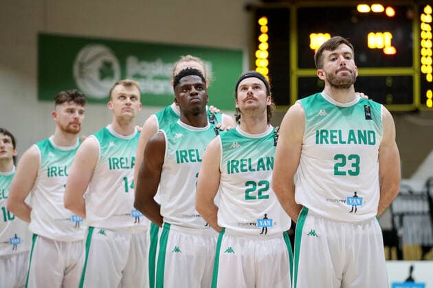 2023 FIBA Men s EuroBasket Qualifier, National Basketball Arena, Tallaght, Dublin 28 11 2021 Ireland vs Austria Ireland players during the national anthem Ireland players during the national anthem 28 11 2021  Copyright: x INPHO BryanxKeanex C98I4749