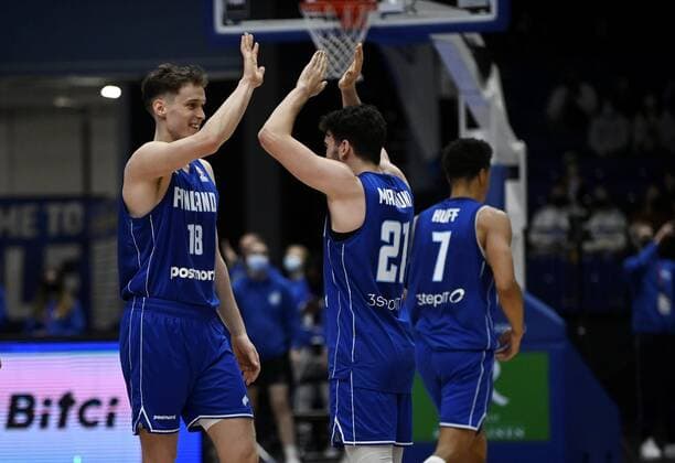 Mikael Jantunen and Edon Maxhuni of Finland celebrate after winning World Championships qualification match Finland vs. Croatia in Espoo, Finland, November 28, 2021. Espoo Finland LKLAPA20211128204932T854  Copyright: xAnttixAimo-Koivistox