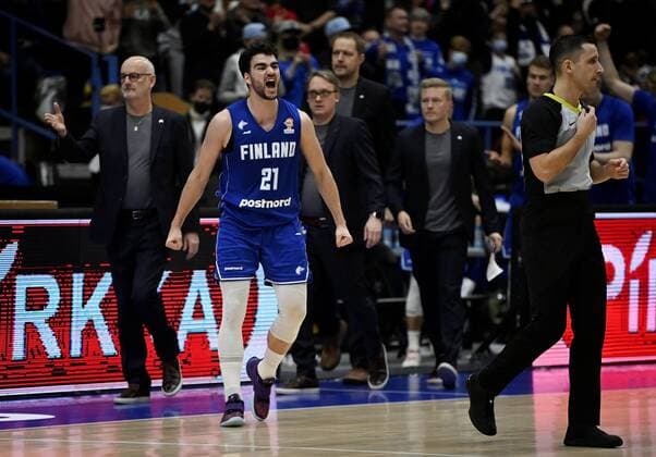 Edon Maxhuni of Finland celebrates after winning World Championships qualification match Finland vs. Croatia in Espoo, Finland, November 28, 2021. Espoo Finland LKLAPA20211128204834A797  Copyright: xAnttixAimo-Koivistox