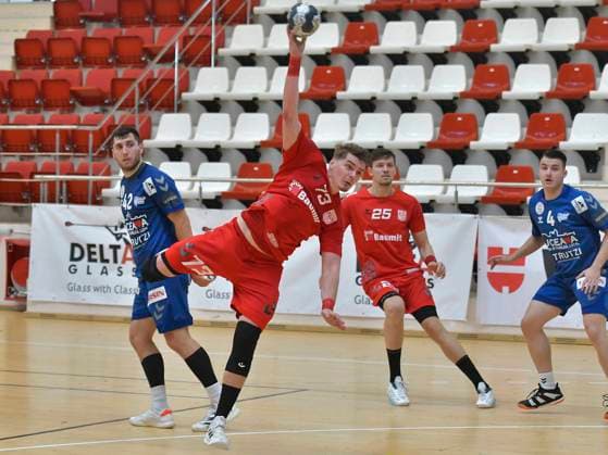 Cemal Kutahya, Octavian Catalin Bizau, Christian Alexander Dissinger and Iulian Visit in the mens handball match between Dinamo Bucharest and CSU from Suceava, counting for the Bison League, held in Dinamo Hall in Bucharest, Saturday, November 27, 2021 Bucharest Copyright: xRazvanxPasarica SPORTxPICTURESx