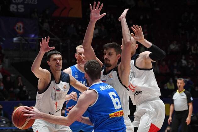 Basketball, WM Quali, Island - Russland Russia Basketball 2023 World Cup Qualifiers Iceland - Russia 6708439 29.11.2021 Iceland?s Jon Axel Gudmundsson controls the ball during the Basketball World Cup 2023 qualifying match between Iceland and Russia at Yubileyniy Complex in St. Petersburg, Russia. Alexei Danichev Sputnik St. Petersburg Russia  Copyright: xAlexeixDanichevx