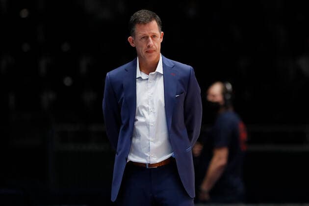 Basketball, WM Quali, Island - Russland Russia V Iceland - FIBA Basketball World Cup 2023 Qualifiers Iceland head coach Craig Pedersen looks on during the FIBA Basketball World Cup 2023 Qualifying Tournament match between Russia and Iceland on November 29, 2021 at Yubileyny Sports Palace in Saint Petersburg, Russia. Saint Petersburg Russia  Copyright: xMikexKireevx originalFilename:kireev-notitle211129_npNnY.jpg