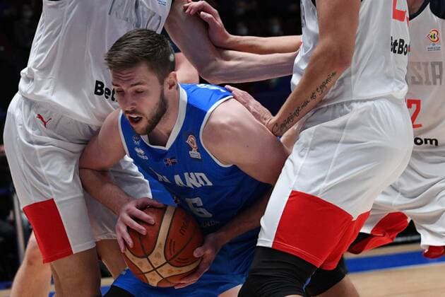 Basketball, WM Quali, Island - Russland Russia Basketball 2023 World Cup Qualifiers Iceland - Russia 6708464 29.11.2021 Iceland?s Jon Axel Gudmundsson controls the ball during the Basketball World Cup 2023 qualifying match between Iceland and Russia at Yubileyniy Complex in St. Petersburg, Russia. Alexei Danichev Sputnik St. Petersburg Russia  Copyright: xAlexeixDanichevx