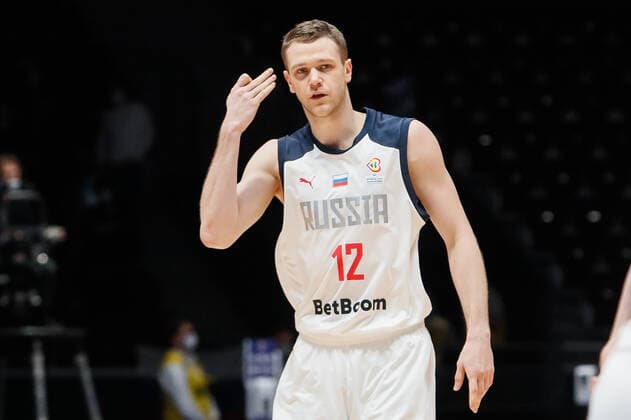 Basketball, WM Quali, Island - Russland Russia V Iceland - FIBA Basketball World Cup 2023 Qualifiers Andrey Zubkov of Russia celebrates his 3-pointer during the FIBA Basketball World Cup 2023 Qualifying Tournament match between Russia and Iceland on November 29, 2021 at Yubileyny Sports Palace in Saint Petersburg, Russia. Saint Petersburg Russia  Copyright: xMikexKireevx originalFilename:kireev-notitle211129_np7l4.jpg