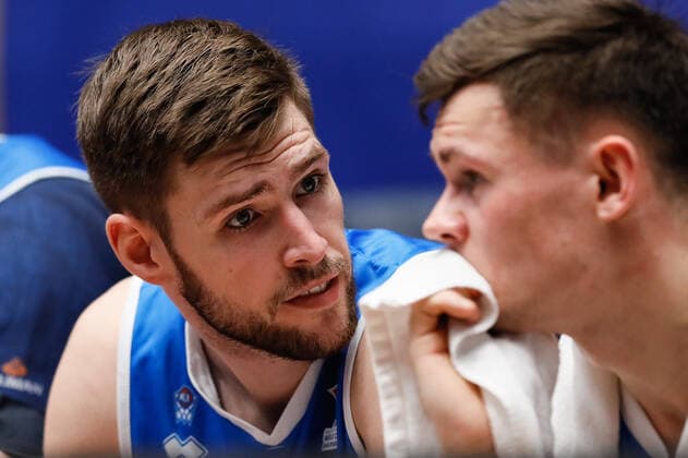 Basketball, WM Quali, Island - Russland Russia V Iceland - FIBA Basketball World Cup 2023 Qualifiers Jon Axel Gudmundsson (L) of Iceland talks to Elvar Mar Fridriksson during the FIBA Basketball World Cup 2023 Qualifying Tournament match between Russia and Iceland on November 29, 2021 at Yubileyny Sports Palace in Saint Petersburg, Russia. Saint Petersburg Russia  Copyright: xMikexKireevx originalFilename:kireev-notitle211129_npJls.jpg