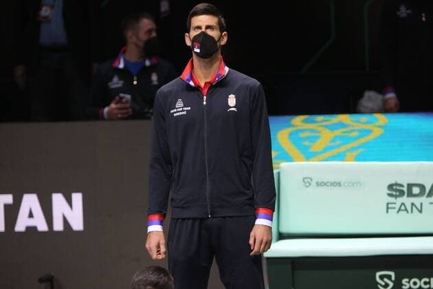 Novak Djokovic of Serbie during the quarter final of the Davis Cup 2021, tennis event on December 1, 2021 Serbie and Kazakhstan at Madrid Arena in Madrid, Spain - TENNIS : Serbie vs Kazakhstan - Coupe Davis - Madrid - 01 12 2021 LaurentLairys Panoramic 