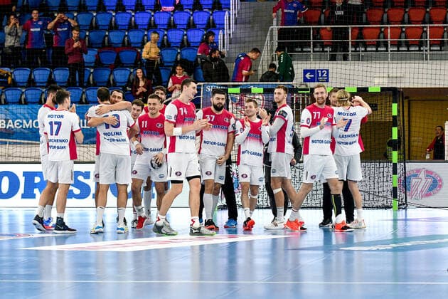 ZAPORIZHZHIA, UKRAINE - DECEMBER 1, 2021 - Players of HC Motor Zaporizhzhia are pictured during the 2021 2022 EHF Champions League Matchday 9 Group B game against SG Flensburg-Handewitt at the Yunist Palace of Sports, Zaporizhzhia, southeastern Ukraine. HC Motor 31-22 SG Flensburg-Handewitt  Copyright: xDmytroxSmolyenkox