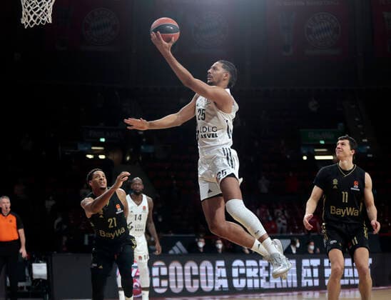 02 12 2021, Euroleague, FC Bayern Basketball vs Villeurbanne , Basketball, Audi Dome Munich, Sports, in picture Augustine Rubit FCB Basketball , William Howard ASVEL Villeurbanne and Vladimir Lucic FCB Basketball.