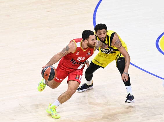 Pierria Henry of Fenerbahce Beko Istanbul and Mike James (55) AS Monaco during the Turkish Airlines Euroleague Basketball match between Fenerbahce Beko Istanbul and AS Monaco at Ulker Arena in Istanbul , Turkey on December 02 , 2021. 