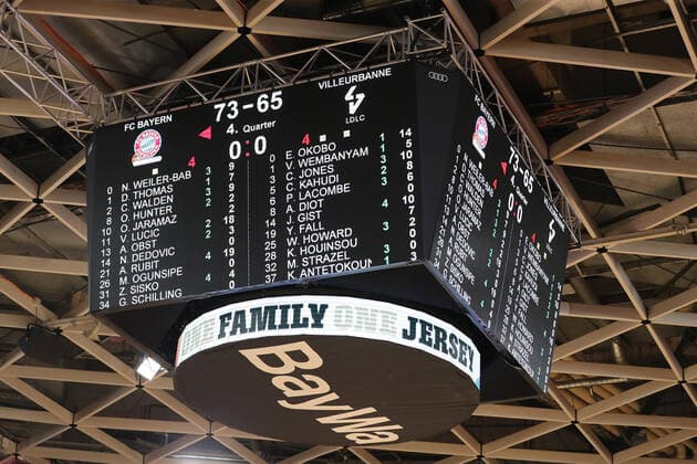 Scoreboard shows final score GER, FC Bayern Basketball vs LDLC ASVEL Villeurbanne, Basketball, EuroLeague, 2021 2022 season, 02 12 2021, GER, FC Bayern Basketball vs LDLC ASVEL Villeurbanne, Basketball, EuroLeague, 2021 2022 season, 02 12 2021, Muenchen Copyright: xEIBNER MarcelxEngelbrechtx EP_EER