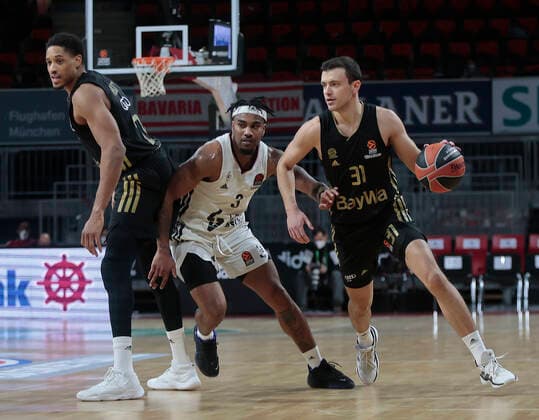 02 12 2021, Euroleague, FC Bayern Basketball vs Villeurbanne , Basketball, Audi Dome Muenchen, Sports, in picture Augustine Rubit FCB Basketball , Chris Jones ASVEL Villeurbanne and Zan Mark Sisko FCB Basketball.