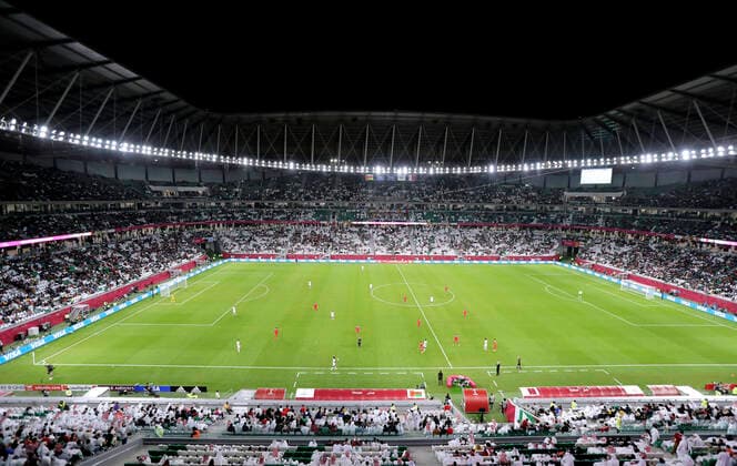 FIFA Fußball WM 2022, Education City Stadium Fußball, WM Quali, Oman - Katar Education Stadion FIFA Arab Cup 2021 in Qatar Spiel Oman - Katar 1 : 2 im Education Stadion am 03.12.2021 in Ar Rayyan in Katar *** Education Stadium FIFA Arab Cup 2021 in Qatar Match Oman Qatar 1 2 at Education Stadium on 03 12 2021 at Ar Rayyan in Qatar