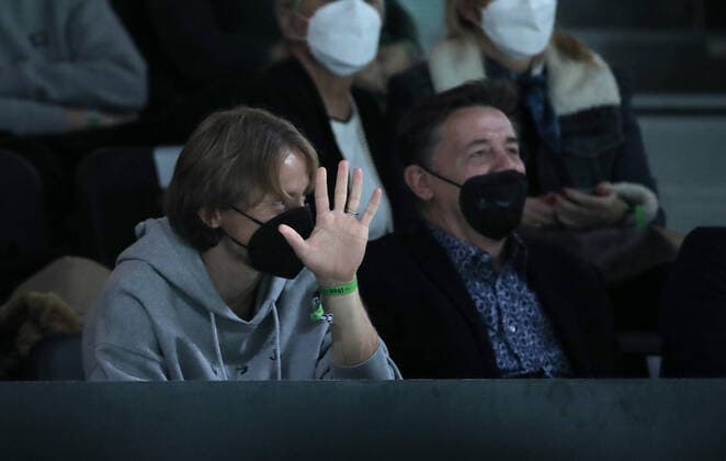 PXL_Croatia v Serbia: Semi Final - Davis Cup Finals 2021 MADRID, SPAIN - DECEMBER 03: Luka Modric of Croatia and Real Madrid is seen during the Davis Cup Semi Final beetwen Croatia and Serbia at Madrid Arena on December 03, 2021 in Madrid, Spain. SanjinxStrukic PIXSELL
