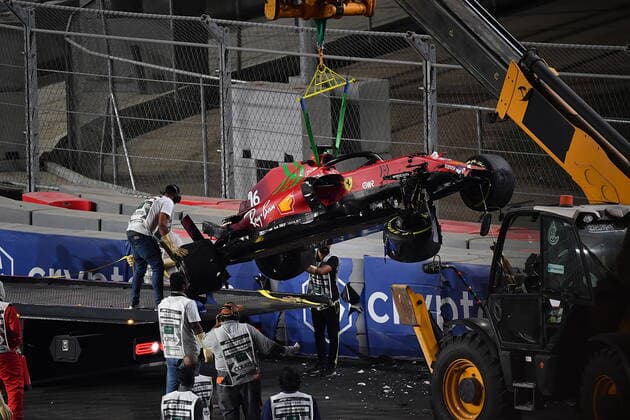Formula 1 Saudi Arabia Grand Prix 03 12 2021, Jeddah Corniche Circuit, Jeddah, Formula 1 Saudi Arabia Grand Prix ,in picture accident of Charles Leclerc MCO , Scuderia Ferrari Mission Winnow. nordphotoxGmbHx xBratic nph00250