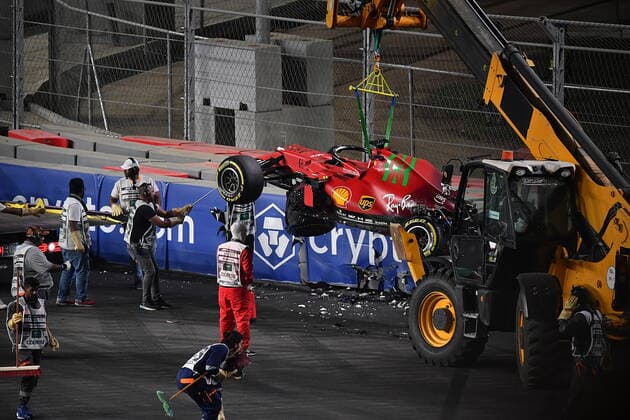 Formula 1 Saudi Arabia Grand Prix 03 12 2021, Jeddah Corniche Circuit, Jeddah, Formula 1 Saudi Arabia Grand Prix ,in the picture accident of Charles Leclerc MCO , Scuderia Ferrari Mission Winnow... nordphotoxGmbHx xBratic nph00250