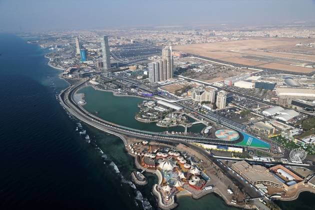 Formula 1 Grand Prix of Saudi Arabia 03 12 2021, Jeddah Corniche Circuit, Jeddah, Formula 1 Grand Prix of Saudi Arabia ,in the picture The new Formula 1 circuit in Jeddah from the helicopter perspective nordphotoxGmbHx xBratic nph00250