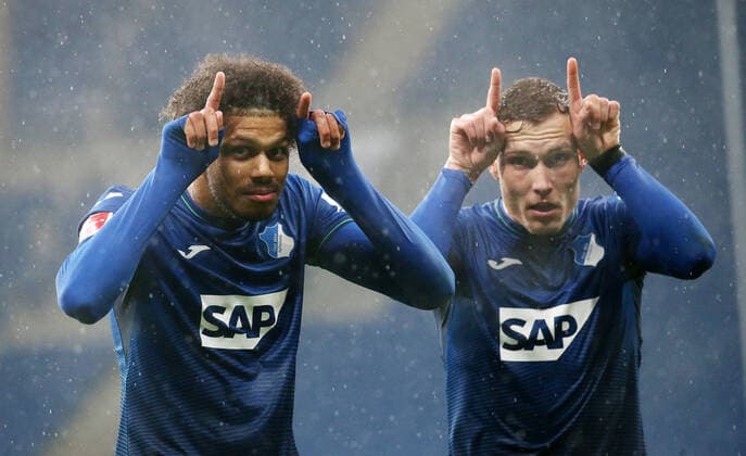 Sport Themen der Woche KW48 2:1 fuer Hoffenheim durch Georginio Rutter (33, 1899 Hoffenheim) gegen Kevin Trapp (1, Torwart, Eintracht Frankfurt), Torjubel, Fußball, 1. Bundesliga, 14. Spieltag, TSG 1899 Hoffenheim - Eintracht Frankfurt, 04.12.2021, Prezero Arena, Sinsheim, Deutschland, zmdz, ** DFB & DFL regulations prohibit any use of photographs as image sequences and or quasi-video. ** TSG 1899 Hoffenheim - Eintracht Frankfurt *** 2 1 for Hoffenheim by Georginio Rutter 33, 1899 Hoffenheim vs Kevin Trapp 1, Goalkeeper, Eintracht Frankfurt , Goal celebration, Football, 1 Bundesliga, 14 Matchday, TSG 1899 Hoffenheim Eintracht Frankfurt, 04 12 2021, Prezero Arena, Sinsheim, Germany, zmdz, DFB DFL regulations prohibit any use of photographs as image sequences and or quasi video TSG 1899 Hoffenheim Eintracht Frankfurt