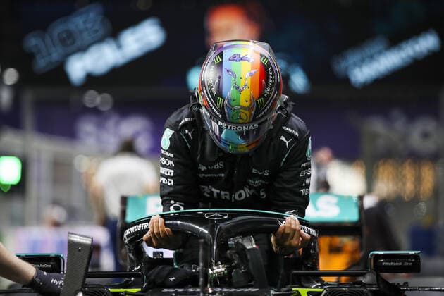 HAMILTON Lewis (gbr), Mercedes AMG F1 GP W12 E Performance, portrait during the Formula 1 stc Saudi Arabian Grand Prix 2021, 21th round of the 2021 FIA Formula One World Championship, WM, Weltmeisterschaft from December 3 to 5, 2021 on the Jeddah Corniche Circuit, in Jeddah, Saudi Arabia - F1 - SAUDI ARABIAN GRAND PRIX 2021 DPPI Panoramic  00121043_FGO07587.JPG