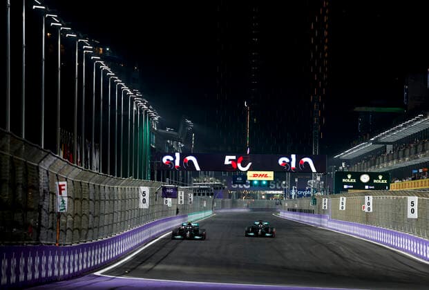 77 Valtteri Bottas FIN, Mercedes AMG Petronas F1 Team , 44 Lewis Hamilton GBR, Mercedes AMG Petronas F1 Team , F1 Grand Prix of Saudi Arabia at Jeddah Corniche Circuit on December 4, 2021 in Jeddah, Saudi Arabia Photo by HOCH ZWEI Jeddah Saudi Arabia