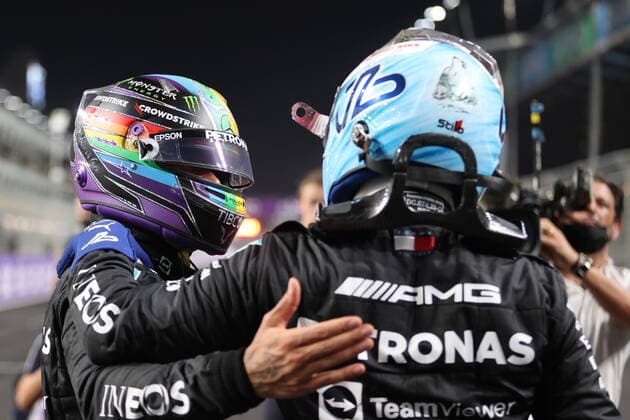F1 Grand Prix of Saudi Arabia 44 Lewis Hamilton (GBR, Mercedes-AMG Petronas F1 Team), 77 Valtteri Bottas (FIN, Mercedes-AMG Petronas F1 Team), F1 Grand Prix of Saudi Arabia at Jeddah Corniche Circuit on December 4, 2021 in Jeddah, Saudi Arabia. (Photo by xpbimages.com XPB Images FIA Pool via HOCH ZWEI) Jeddah Saudi Arabia Poolfoto HOCH ZWEI Pool XPB Images ,EDITORIAL USE ONLY