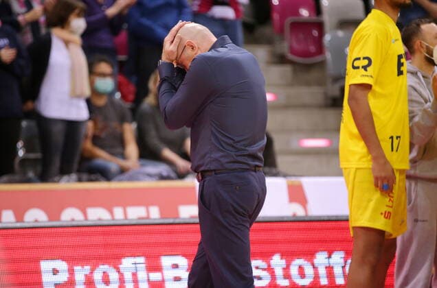 Coach Mladen Drijencic EWE Baskets Oldenburg after defeat vs Telekom Baskets Bonn easyCredit BBL 1 Bundesliga , 2021 2022 season , main round 9 matchday.