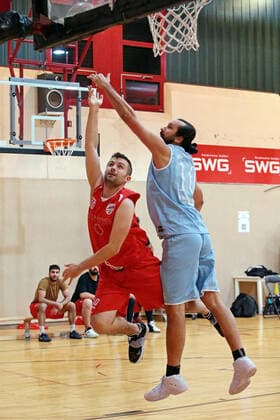 04 12 2021, xovx, Basketball Oberliga Hessen, MTV Gießen BC Marburg v l Nicolas Schäfer MTV Gießen , Zeljko Pavlovic BC Marburg Gießen Sporthalle River Baracks Hessen Germany EN