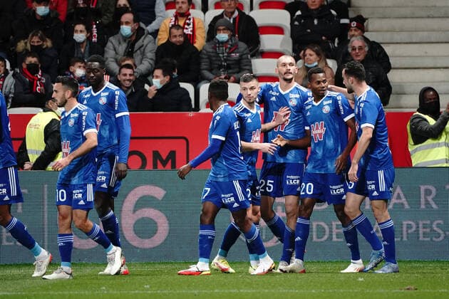 Joie - Equipe de Strasbourg - Ludovic Ajorque (Strasbourg) FOOTBALL : OGC Nice vs Strasbourg - Ligue 1 Uber Eats - Nice - 05 12 2021 NorbertScanella Panoramic 