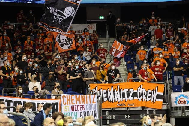 DEU, easyCredit BBL, ALBA vs Niners Chemnitz, 05 12 2021, Mercedes Benz Arena, Berlin, DEU, easyCredit BBL, ALBA vs Niners Chemnitz, in picture Chemnitz FanBlock nordphotoxGmbHx xEngler nph00076