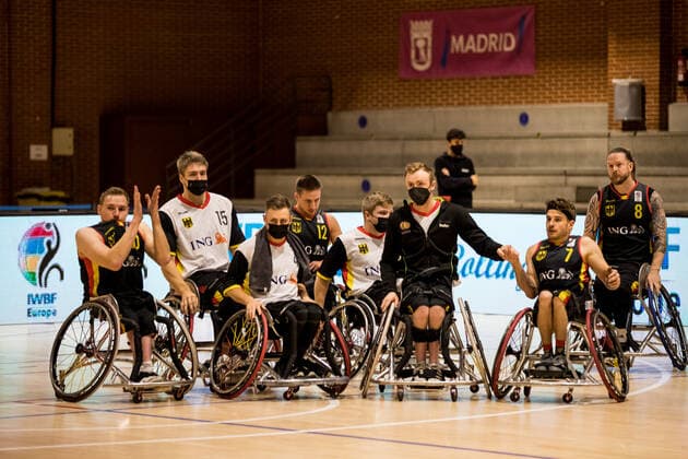 European Championship Wheelchair Basketball 05 12 2021 MADRID, SPAIN 5 December Wheelchair Basketball, France vs Germany Men, on Day 2 of the European Championship Wheelchair Basketball on 05 12 2021 at Polid Municipal Marques de Samaranch in Madrid, Spain The German men after their second win Copyright: xBEAUTIFULxSPORTS Wunderlx