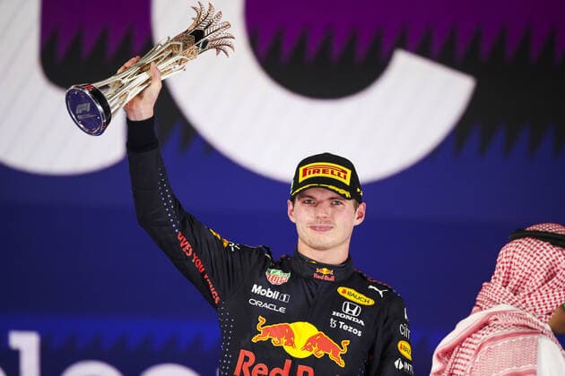 VERSTAPPEN Max (ned), Red Bull Racing Honda RB16B, portrait, podium during the Formula 1 stc Saudi Arabian Grand Prix 2021, 21th round of the 2021 FIA Formula One World Championship, WM, Weltmeisterschaft from December 3 to 5, 2021 on the Jeddah Corniche Circuit, in Jeddah, Saudi Arabia - F1 - SAUDI ARABIAN GRAND PRIX 2021 - RACE DPPI Panoramic  00121044_FG0O3982.JPG
