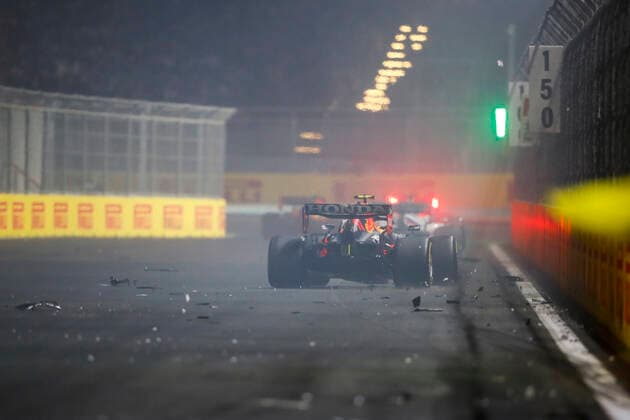 Crash of 11 Sergio Perez MEX, Red Bull Racing , F1 Grand Prix of Saudi Arabia at Jeddah Corniche Circuit on December 5, 2021 in Jeddah, Saudi Arabia Photo by HOCH ZWEI Jeddah Saudi Arabia