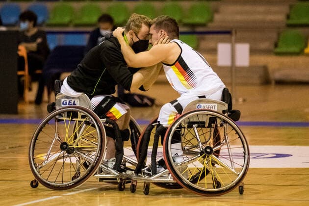 European Championship Wheelchair Basketball 06 12 2021 MADRID, SPAIN December 6 Wheelchair Basketball, Germany vs Poland Men, on Day 3 of the European Championship Wheelchair Basketball on 06 12 2021 at Polid Municipal Francisco Fernandez Ochoa in Madrid, Spain Jan Sadler Germany, 11 , Jens Albrecht Germany, 12 Copyright: xBEAUTIFULxSPORTS Wunderlx