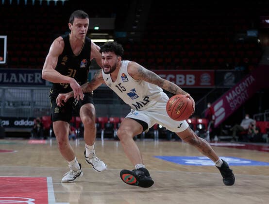 06 2021,BBL, FCB Basketball vs Heidelberg,FC Bayern, Audi Dome Muenchen, Basketball, Sports, in picture Zan Mark Sisko FCB Basketball vs Jordan Geist Heidelberg