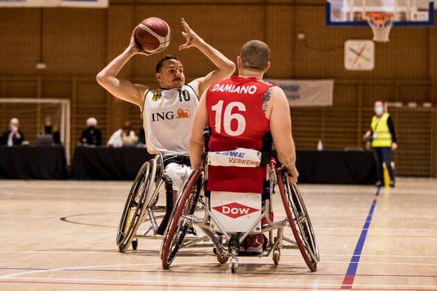 European Championship Wheelchair Basketball 07 12 2021 MADRID, SPAIN December 7 Wheelchair Basketball, Germany vs Switzerland Men, on Day 4 of the European Championship Wheelchair Basketball on 07 12 2021 at Polid Municipal Marques de Samaranch in Madrid, Spain Jan Haller Germany, 10 , Nicola Damiano Switzerland, 16 Copyright: xBEAUTIFULxSPORTS Wunderlx