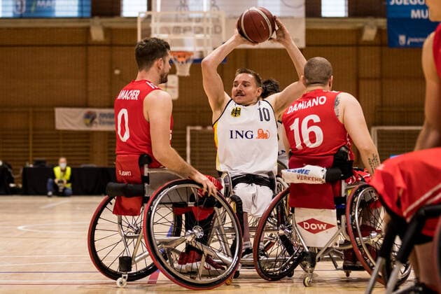 European Championship Wheelchair Basketball 07 12 2021 MADRID, SPAIN December 7 Wheelchair Basketball, Germany vs Switzerland Men, on Day 4 of the European Championship Wheelchair Basketball on 07 12 2021 at Polid Municipal Marques de Samaranch in Madrid, Spain Maurice Amacher Switzerland, 0 , Jan Haller Germany, 10 , Nicola Damiano Switzerland, 16 Copyright: xBEAUTIFULxSPORTS Wunderlx
