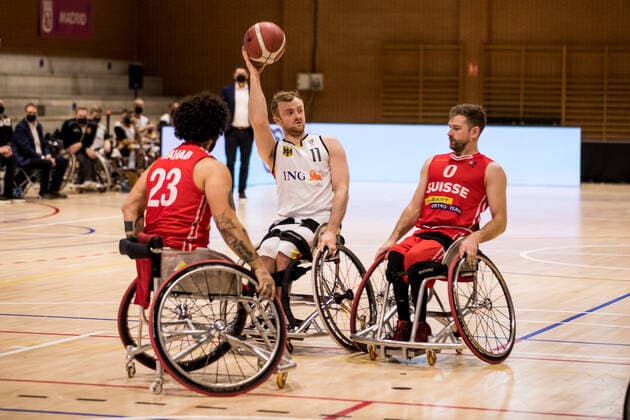 European Championship Wheelchair Basketball 07 12 2021 MADRID, SPAIN December 7 Wheelchair Basketball, Germany vs Switzerland Men, on Day 4 of the European Championship Wheelchair Basketball on 07 12 2021 at Polid Municipal Marques de Samaranch in Madrid, Spain Schwan Wahab Switzerland, 23 , Jan Sadler Germany, 11 , Maurice Amacher Switzerland, 0 Copyright: xBEAUTIFULxSPORTS Wunderlx