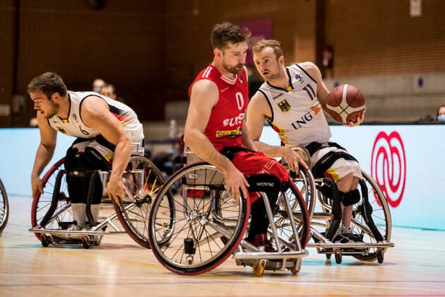 European Championship Wheelchair Basketball 07 12 2021 MADRID, SPAIN 7 December Wheelchair Basketball, Germany vs Switzerland Men, on Day 4 of the European Championship Wheelchair Basketball on 07 12 2021 at Polid Municipal Marques de Samaranch in Madrid, Spain Maurice Amacher Switzerland, 0 , Jan Sadler Germany, 11 Copyright: xBEAUTIFULxSPORTS Wunderlx
