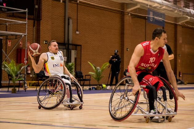 European Championship Wheelchair Basketball 07 12 2021 MADRID, SPAIN December 7 Wheelchair Basketball, Germany vs Switzerland Men, on Day 4 of the European Championship Wheelchair Basketball on 07 12 2021 at Polid Municipal Marques de Samaranch in Madrid, Spain Jan Haller Germany, 10 , Husein Vardo Switzerland, 10 Copyright: xBEAUTIFULxSPORTS Wunderlx